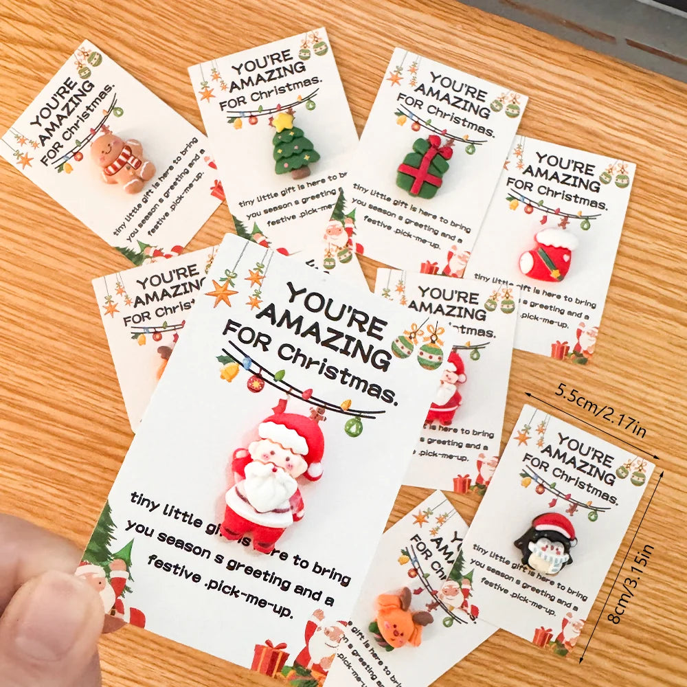 10/40pcs Christmas Mini Hug Cards with Resin Charms - Santa, Stockings - Perfect for Holiday Encouragement & Emotional Support
