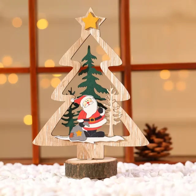 Christmas Decoration | DIY Wooden Crafts Creative Ornaments Santa Claus Snowman Reindeer Christmas Desktop Decoration Gifts