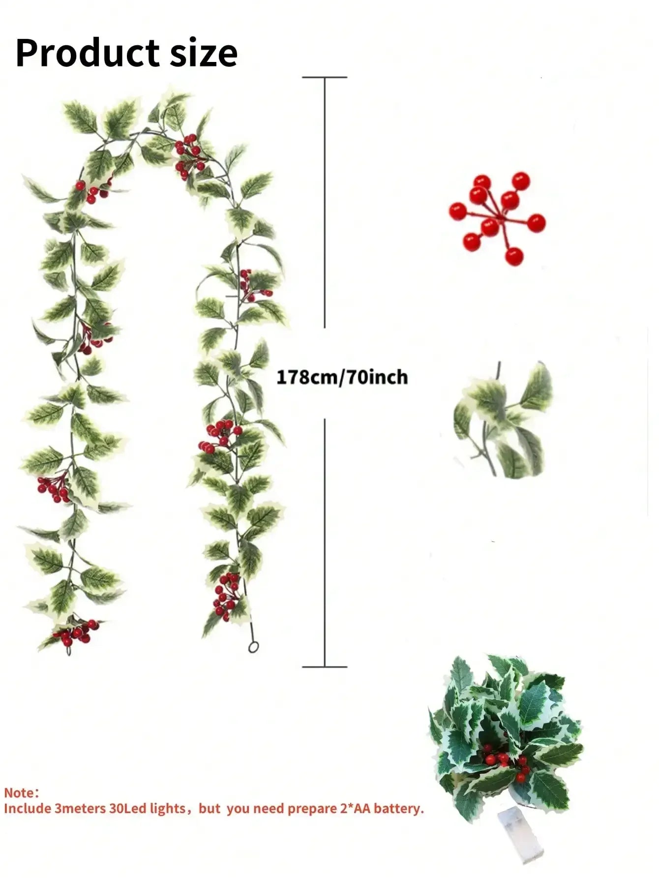 Christmas Garland with Red Berries and Holly Leaves Fireplace Gate Room Decor