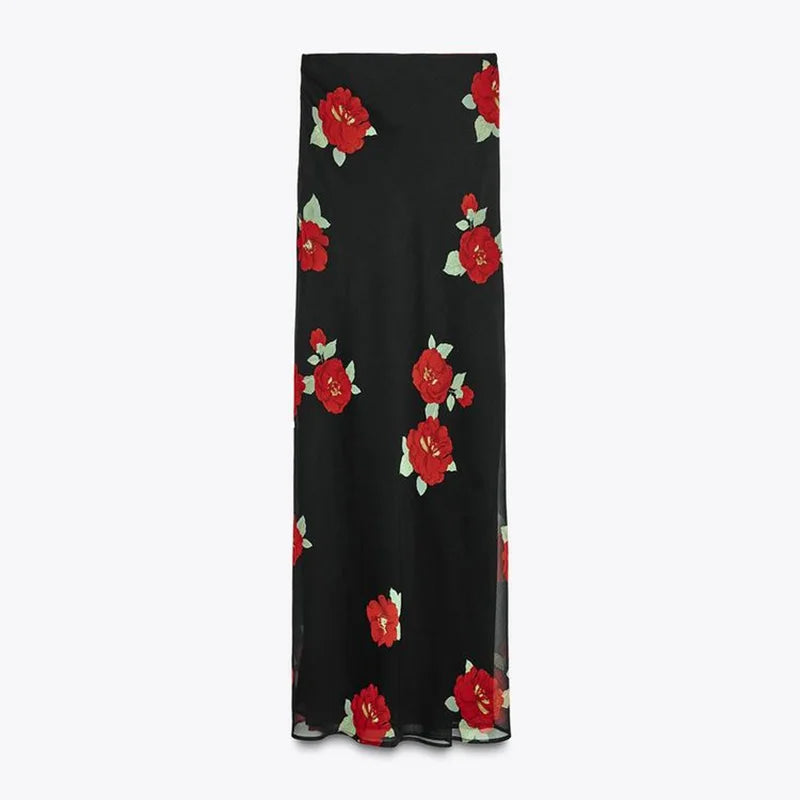 Elegant Ruffle Top Skirt Set Women Chic Print Sleeveless Backless Sling Top Hip Package Long Skirt Sets 2025 Summer Lady Dress