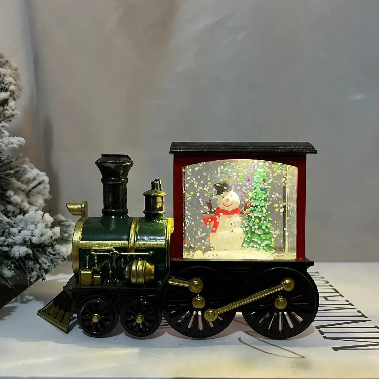 Christmas Train Ornaments Christmas Eve Decoration Lighting Train Box Crystal Ball Home Table Decoration
