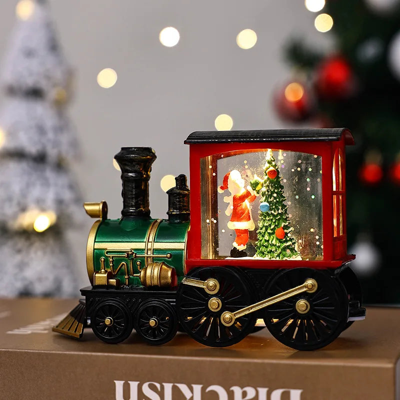 Christmas Train Ornaments Christmas Eve Decoration Lighting Train Box Crystal Ball Home Table Decoration