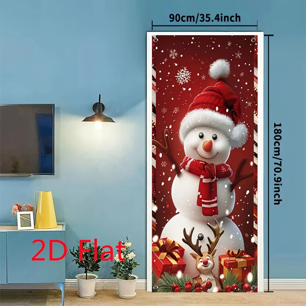 Christmas snowman and reindeer door curtain
