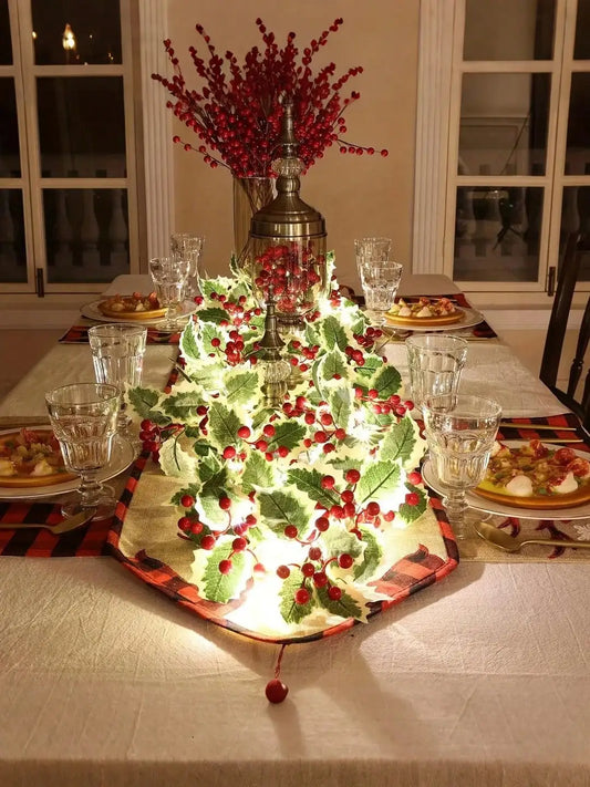 Christmas Garland with Red Berries and Holly Leaves Fireplace Gate Room Decor