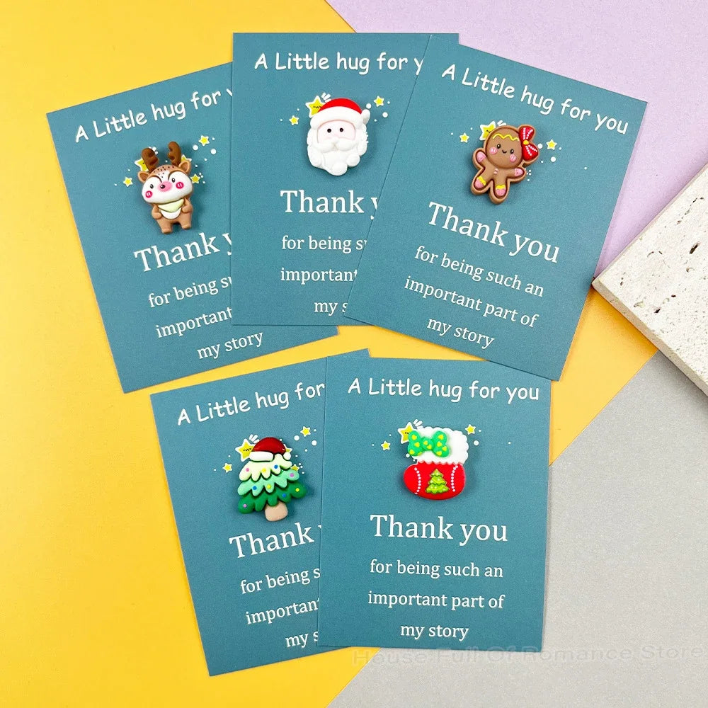 Christmas Thank You Card with Cute Resin Ornament Santa Claus, Snowman, Tree Ginger Man | Marry Christmas Greeting Cards Gift