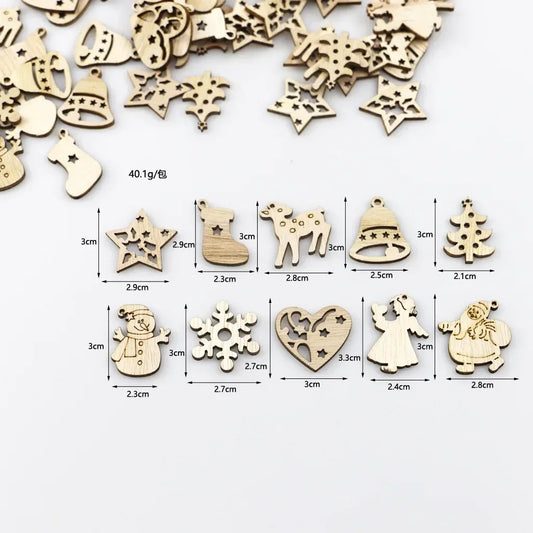 50PCS Christmas Wooden Tree Hanging Decoration