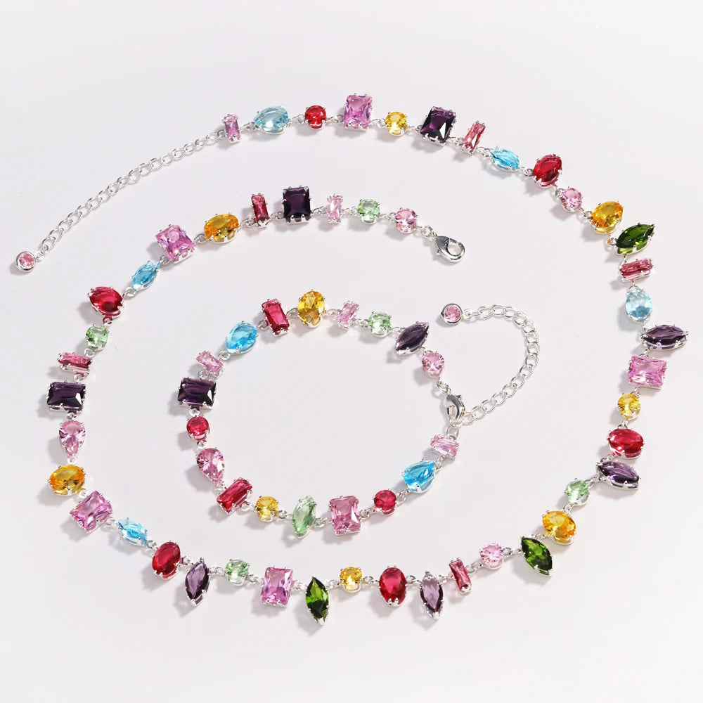 18K Gold Plated Colourful Crystal Zircon Necklace