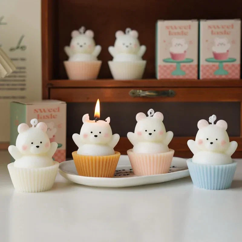 Handmade Cake Bear Candle