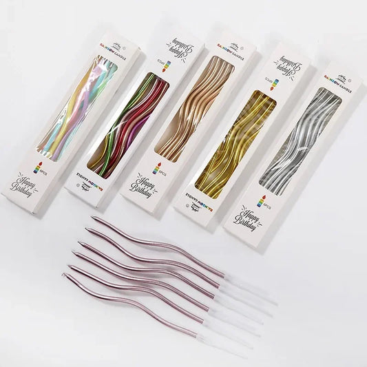 6Pcs/box Curved Gold Plated Colorful Cake Candles