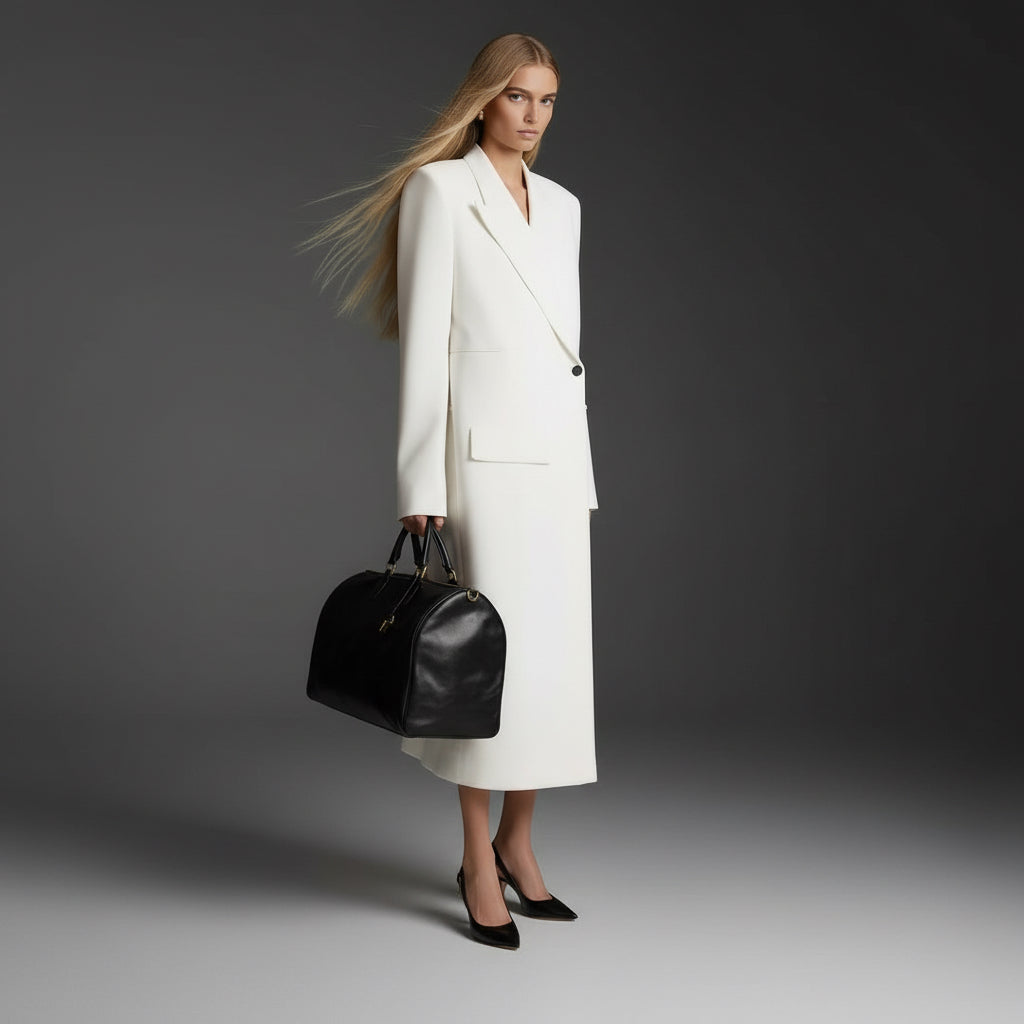 One Button Oblique Cut Extended Solid Color Long Sleeve Jacket Suit