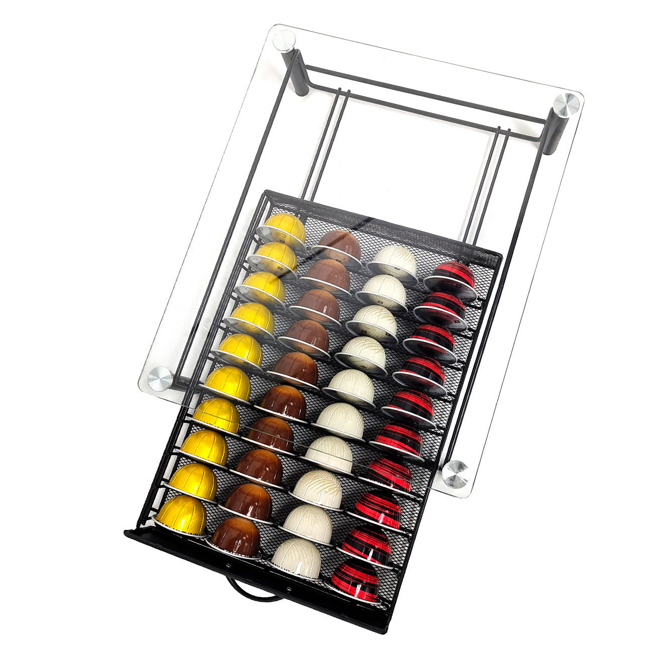 Glass Coffee Capsule Tea Room Drawer Machine Base Office Desk Surface Panel Organizing Storage Rack
