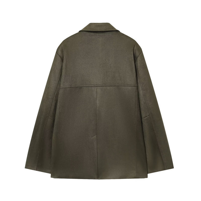 Women's Solid Color Suede Effect Suit Jacket Shorts