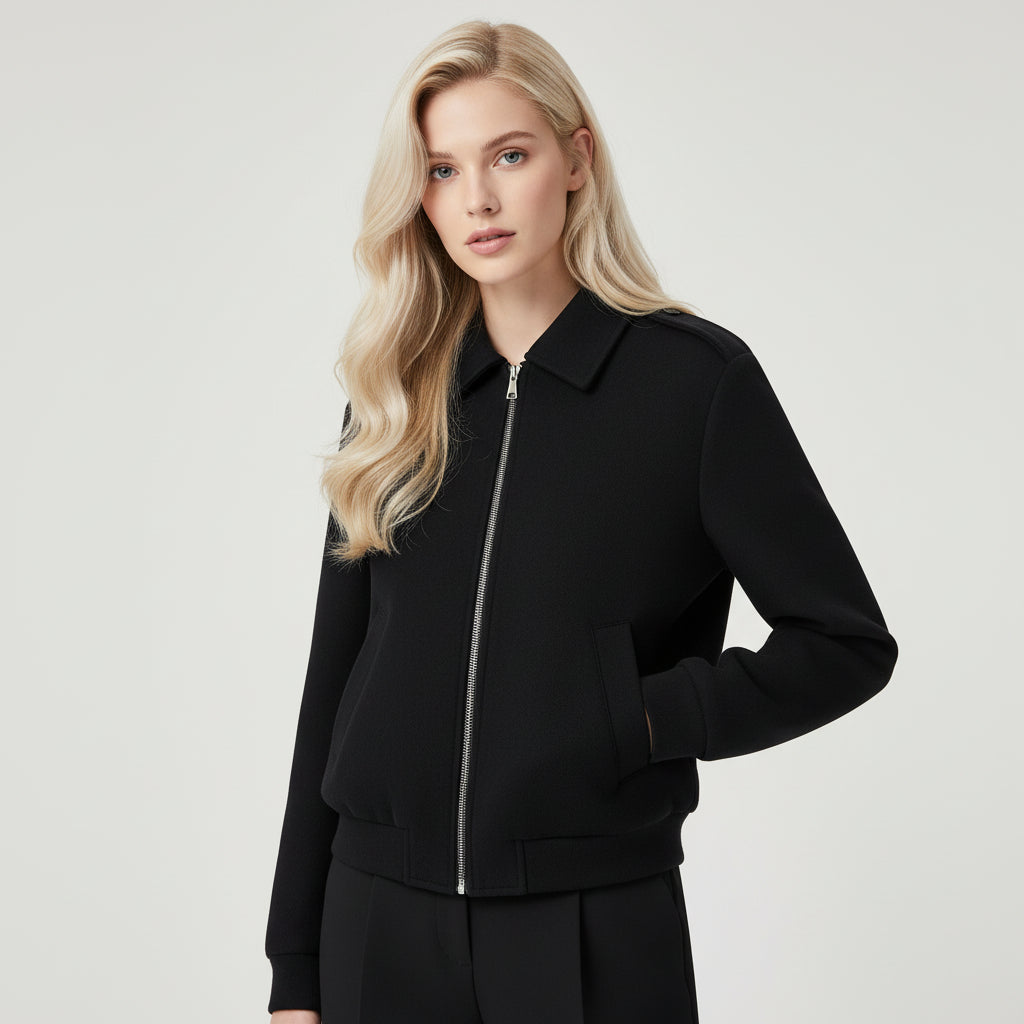 Women's Navy Blue Turn-down Collar Coat