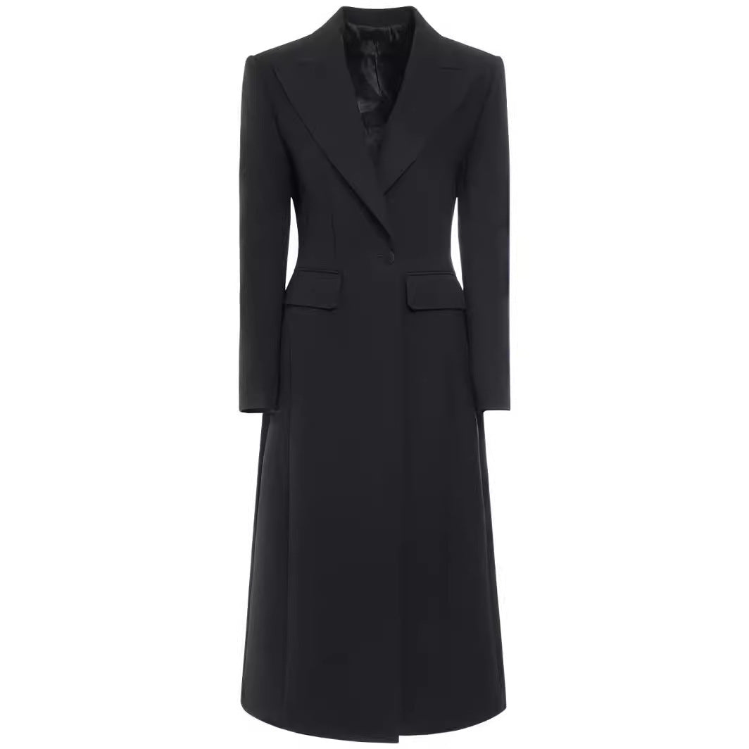 Slim Fit Skirt Hem Women's One Button Mid-length Suit Coat