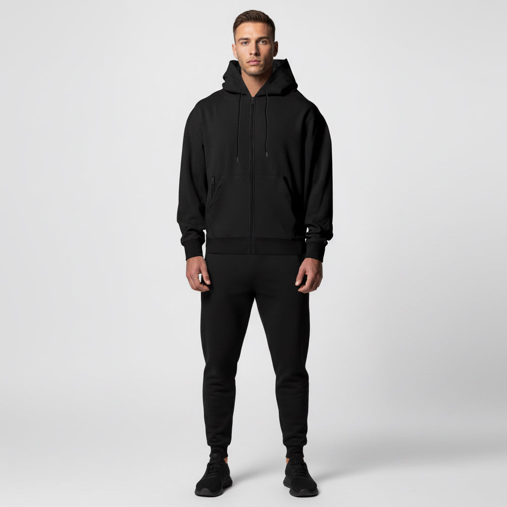 Fall Winter Men's Solid Color Long-sleeve Zipper Hooded Sports Casual Fleece Warm Sweatshirt