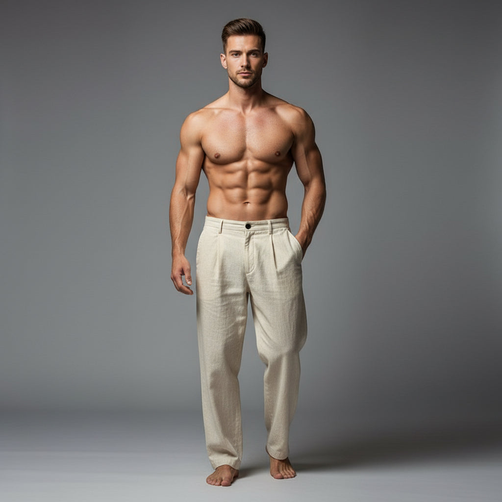 Men's Linen Button Slant Pocket Breathable Trousers