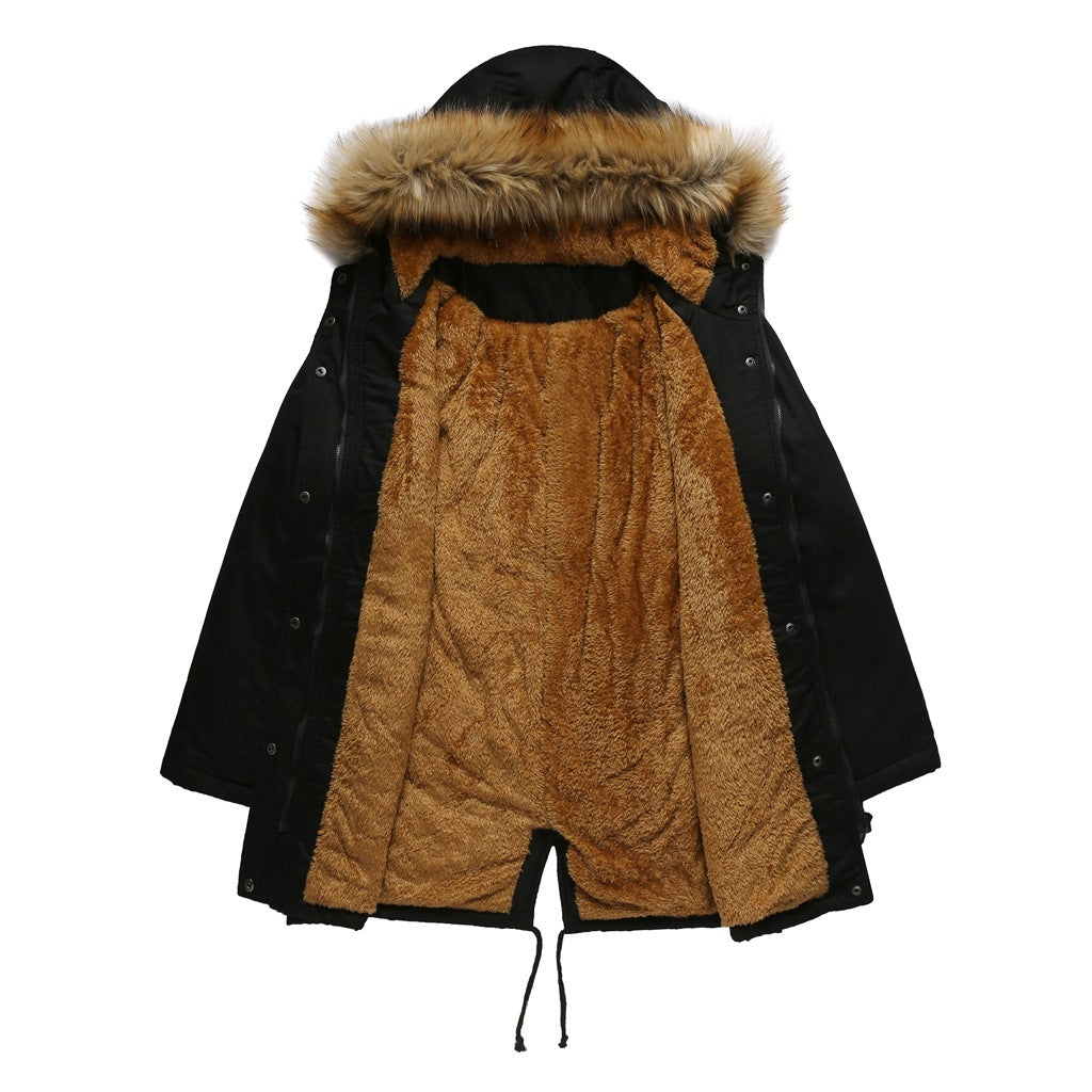 Hooded Fur Collar Fleece-lined Warm Jacket