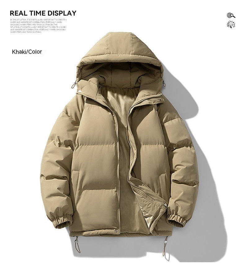 Men's Winter Solid Zip-up Thickened Cotton-padded Jacket Casual Warm Outwear