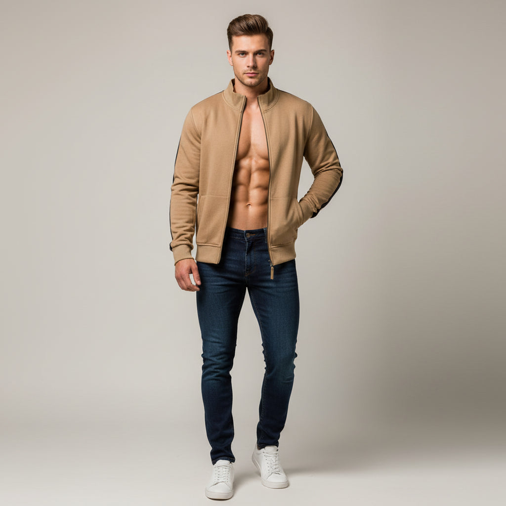 All-matching Men's Sports Contrast Color Casual Cardigan