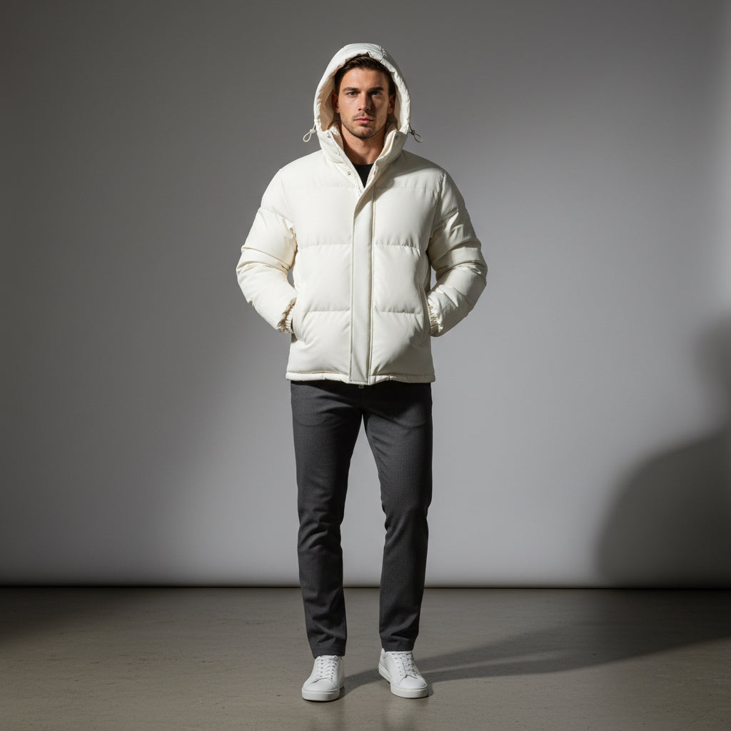 Men's Winter Solid Zip-up Thickened Cotton-padded Jacket Casual Warm Outwear