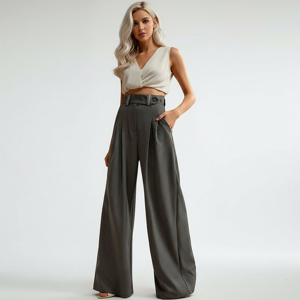 High Waist Temperament Draping Wide-leg Trousers For Women