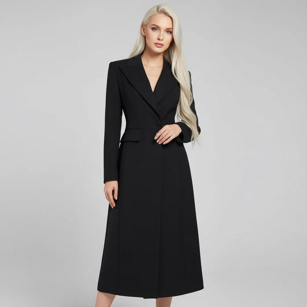 Slim Fit Skirt Hem Women's One Button Mid-length Suit Coat