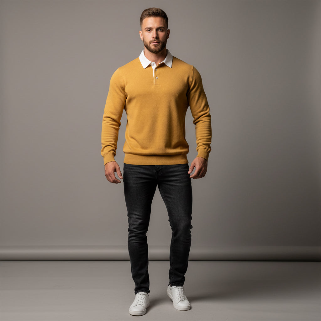 Casual Versatile Long Sleeves Polo Collar Sweater