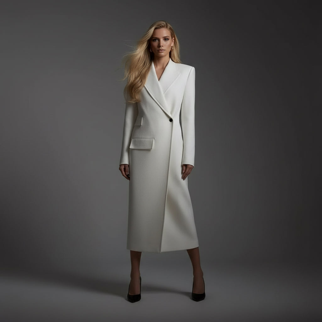 One Button Oblique Cut Extended Solid Color Long Sleeve Jacket Suit