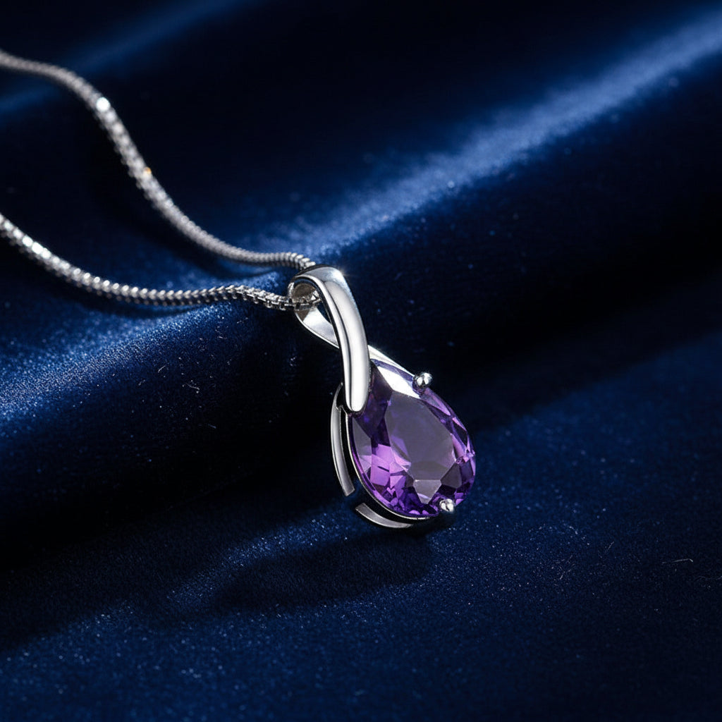 Sterling Silver S925 Pendant Vintage Amethyst Elegant Women's Jewellery