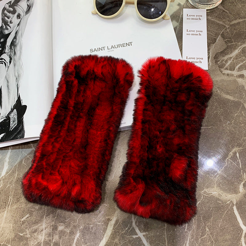 Sweet Warm And Thickened Rex Rabbit Fur Gloves