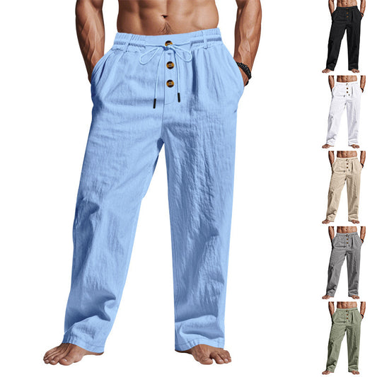 Men's Beach Trendy Button Loose Skin-friendly Breathable Sports Linen Trousers