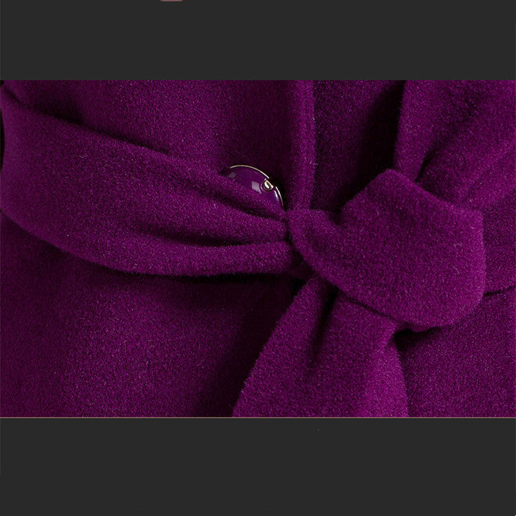 Korean Version Fox Fur Collar Single Side Cashmere Coat