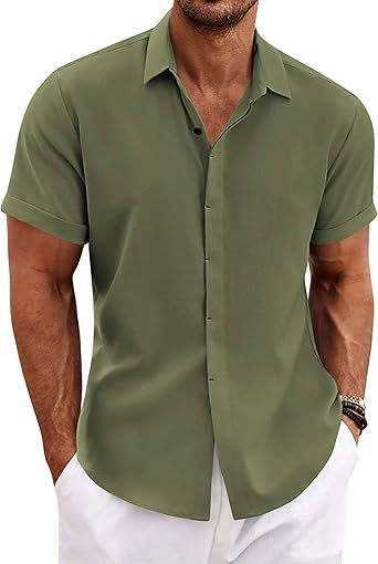 Men's Shirt Short Sleeve Casual Buckle