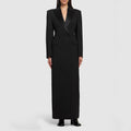 Satin Inlaid Color Collar Double Breasted Black Suit Trench Coat