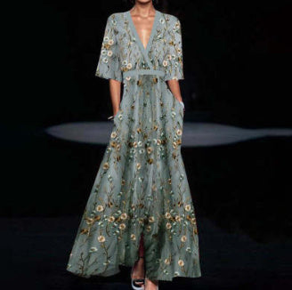 V-neck Split Short-sleeved Dress