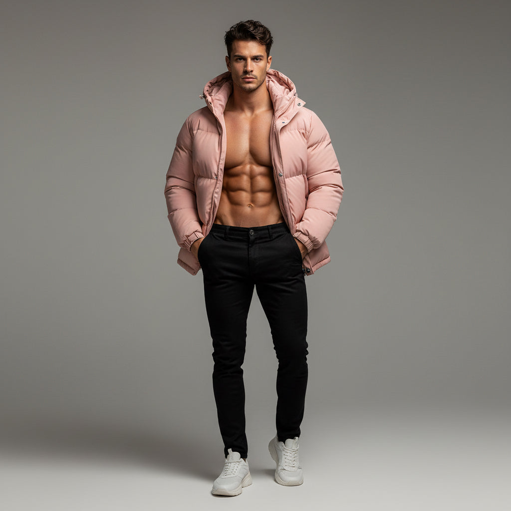 Men's Winter Solid Zip-up Thickened Cotton-padded Jacket Casual Warm Outwear