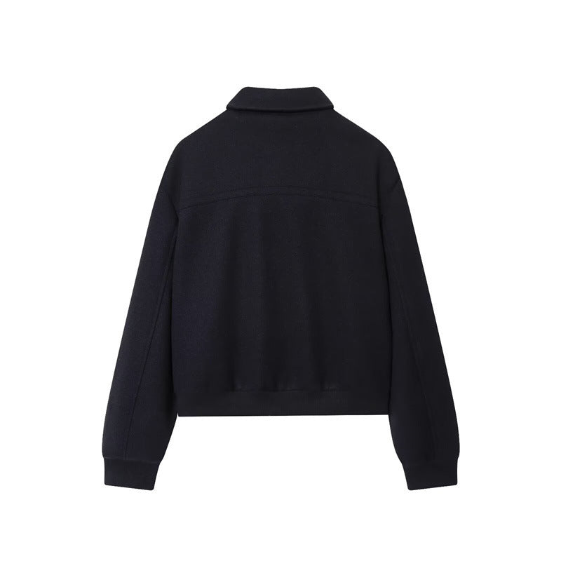 Women's Navy Blue Turn-down Collar Coat