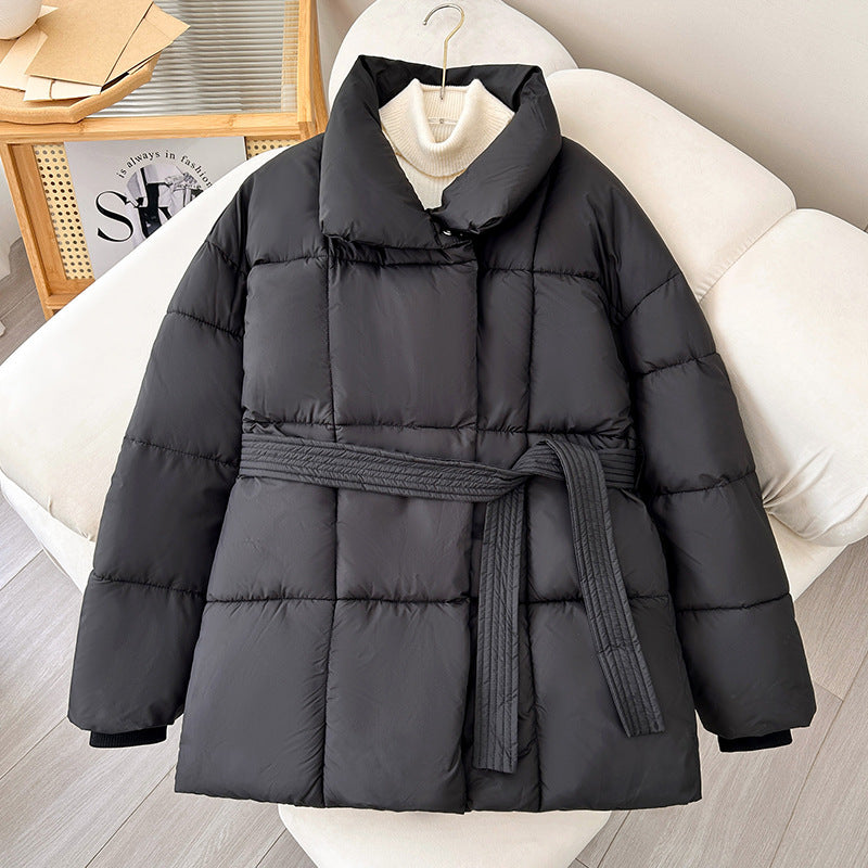 Winter Coat With Lace-up Design | Solid Thick Jacket Outerwear Women's Clothing
