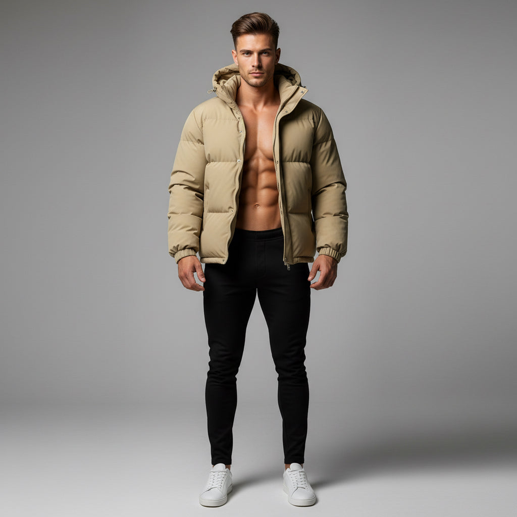 Men's Winter Solid Zip-up Thickened Cotton-padded Jacket Casual Warm Outwear