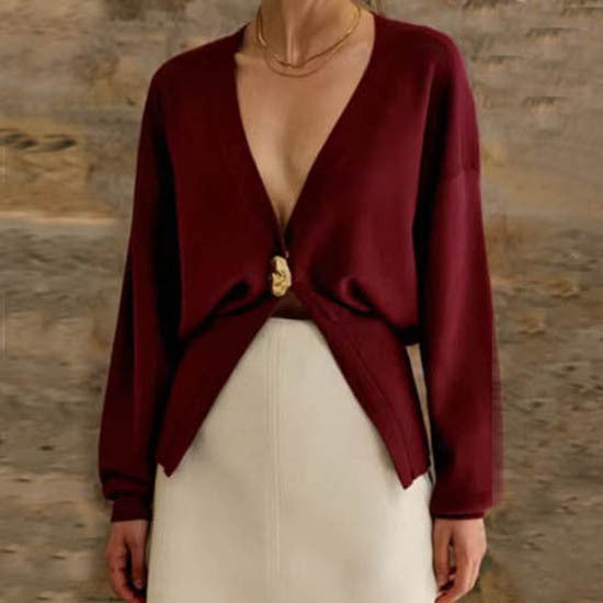 New V-neck Button Cardigan Fashion Knitted Sweater Top