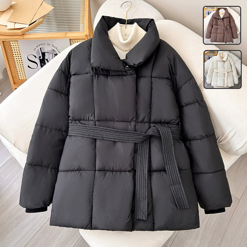 Winter Coat With Lace-up Design | Solid Thick Jacket Outerwear Women's Clothing