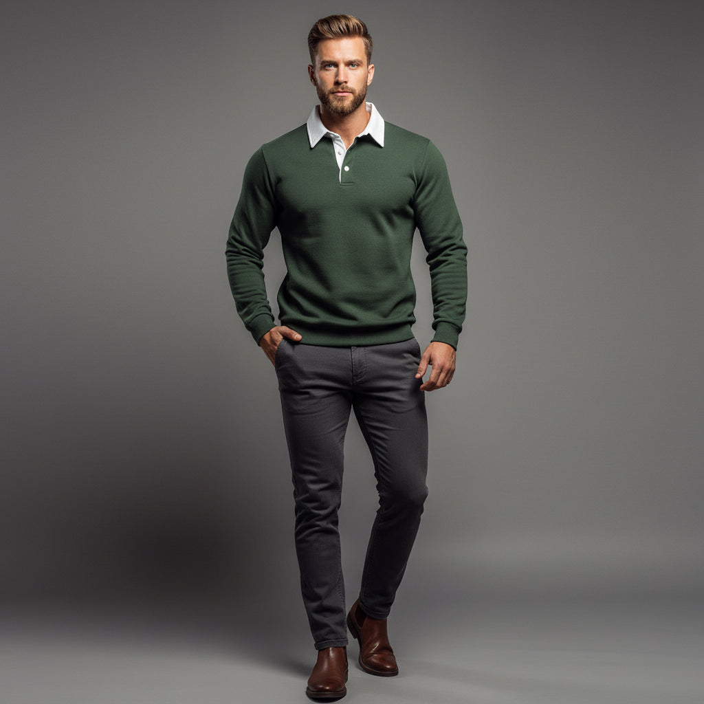 Casual Versatile Long Sleeves Polo Collar Sweater