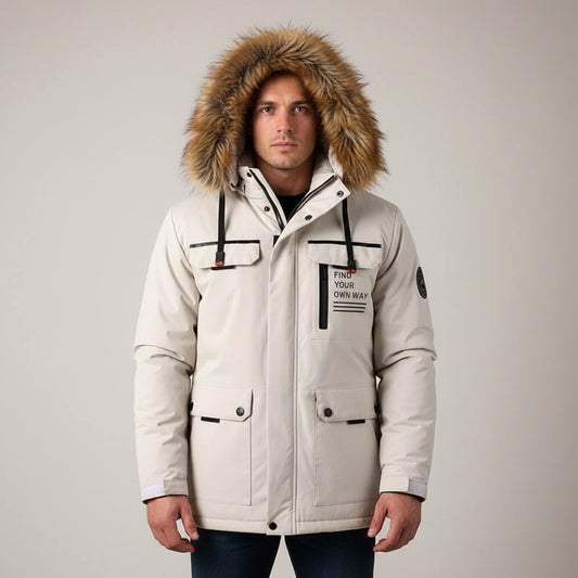 Men's Casual Hooded Jacket Parka Autumn And Winter Warm Solid Color Windproof Coat Outdoor Clothes With Multiple Pockets