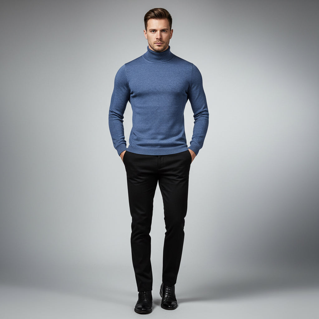 Winter Turtleneck Sweater Fashion Slim Fit Solid Color Pullover Knitted Top Men's Clothing