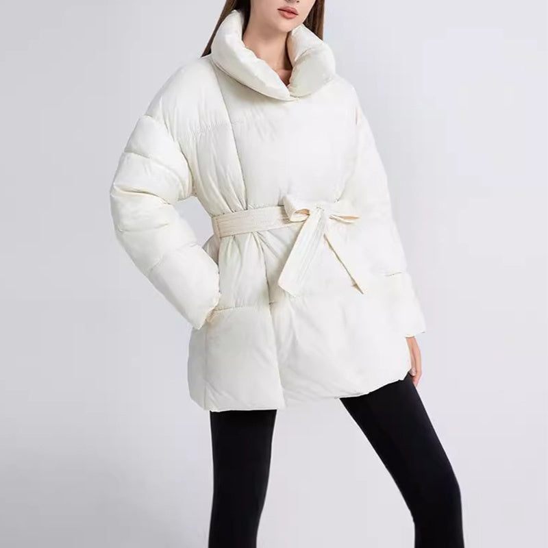 Winter Coat With Lace-up Design | Solid Thick Jacket Outerwear Women's Clothing