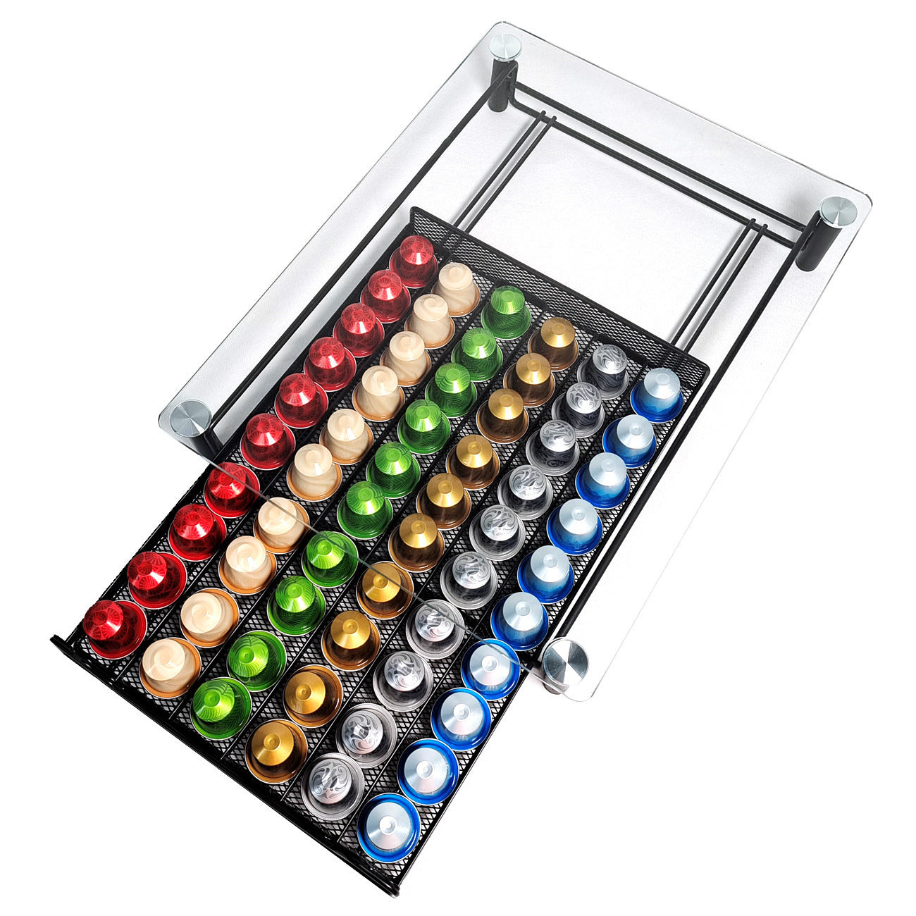 Glass Coffee Capsule Tea Room Drawer Machine Base Office Desk Surface Panel Organizing Storage Rack