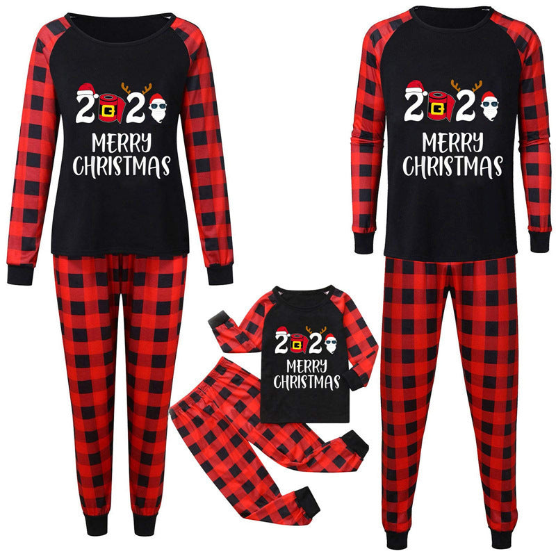 Long Sleeve Cartoon Printed Christmas Pajamas Parent-child Outfit