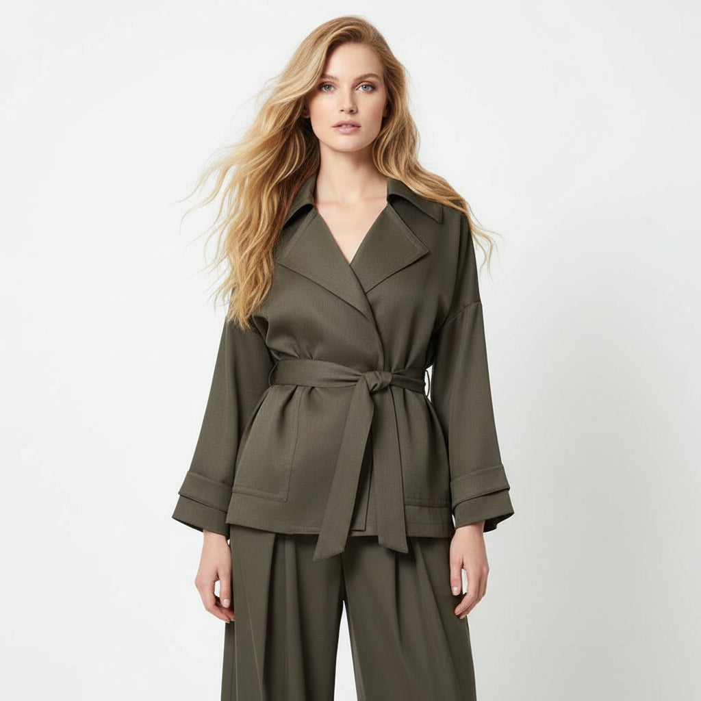 Women's Belt Coat Pleated Trousers