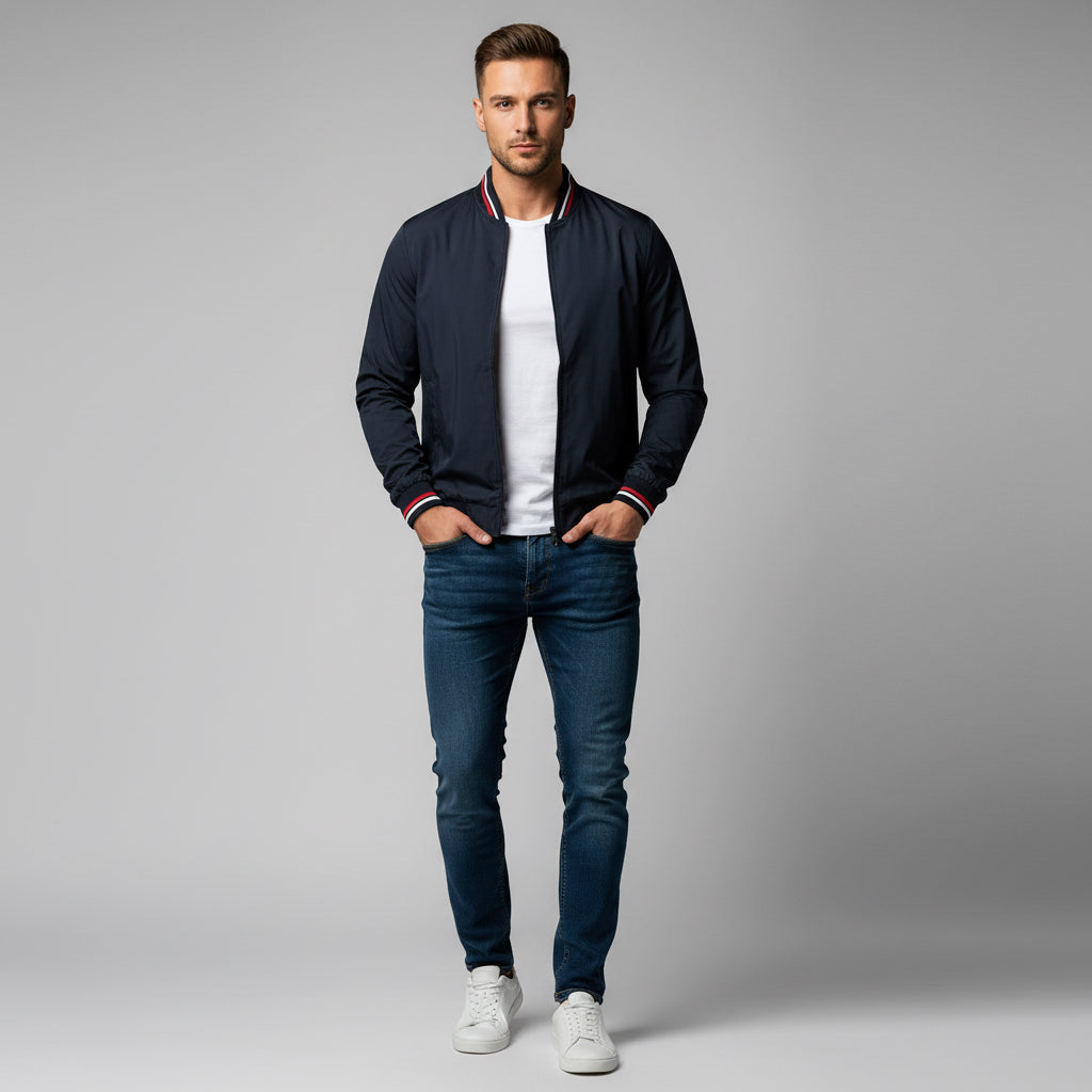 Men's Striped Zip-up Jacket With Pockets Fashion Casual Outerwear Sports Baseball Clothing Spring And Fall