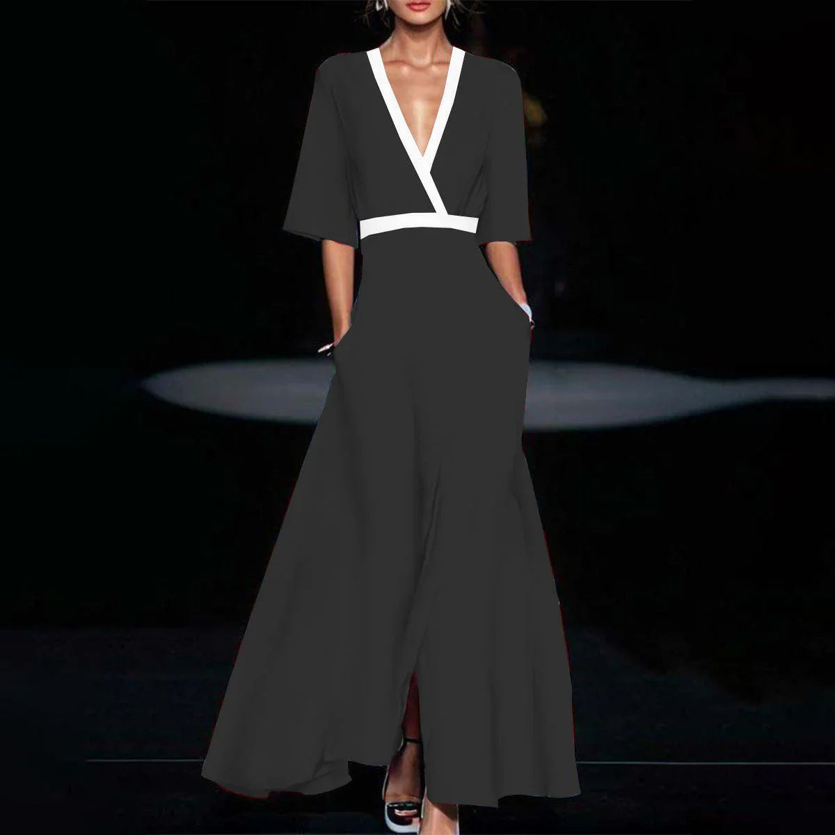 V-neck Split Short-sleeved Dress